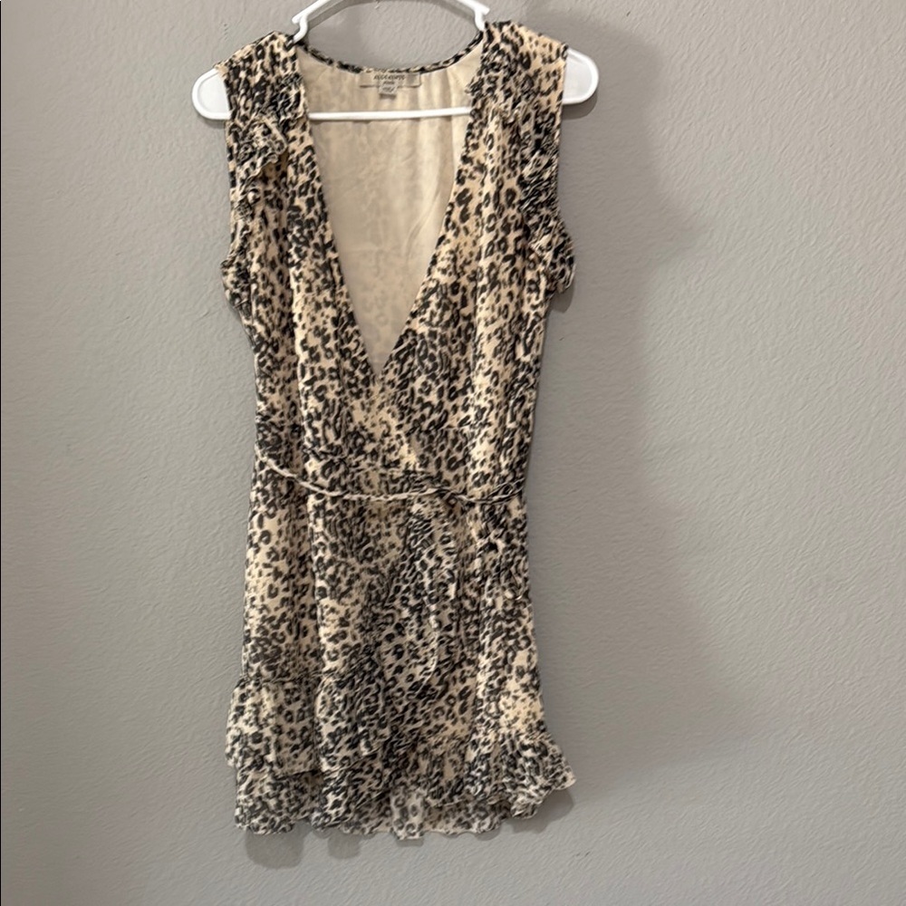 All Saints Priya patch animal print Ruffled Wrap Mini Dress Sz small S - Picture 3 of 12